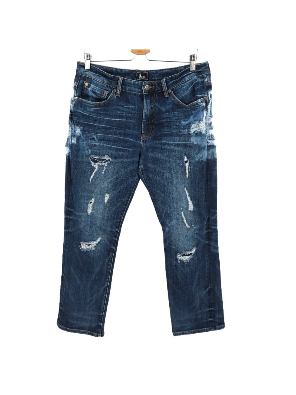 Rock Revival Remix Women 33 Straight Distressed Whiskered Shredded Denim Jeans